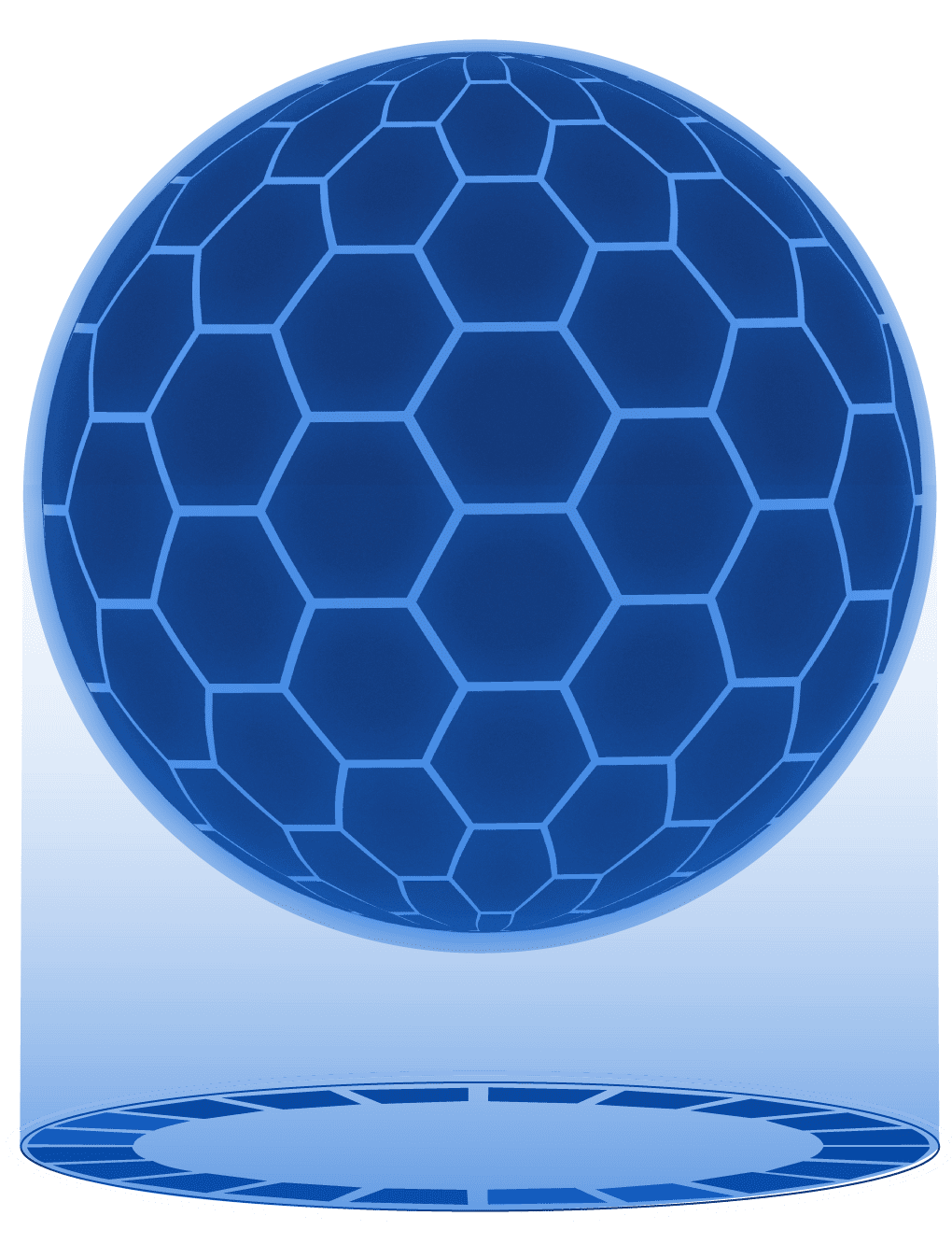 Esfera azul luminosa que simboliza el crecimiento estratégico, la expansión global y la visión empresarial hacia nuevos niveles de desarrollo.